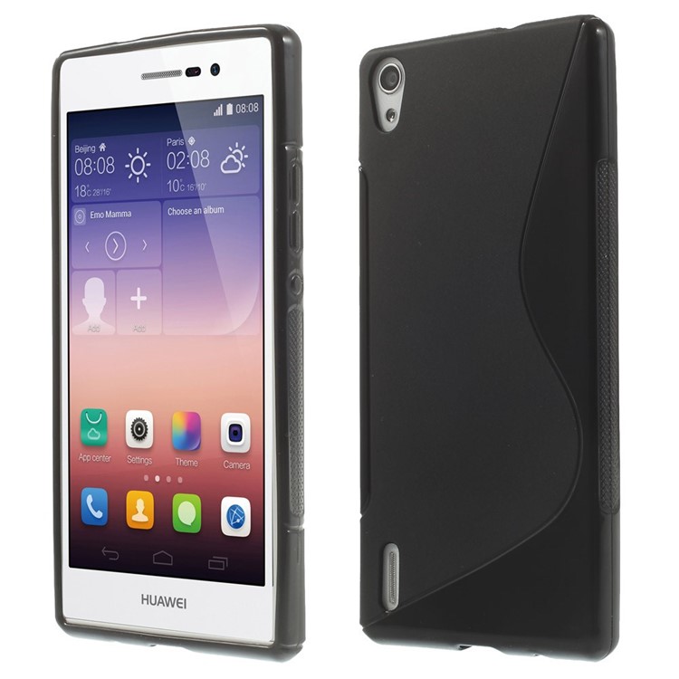 S Shape Soft TPU Gel Case for Huawei Ascend P7 - Black-1