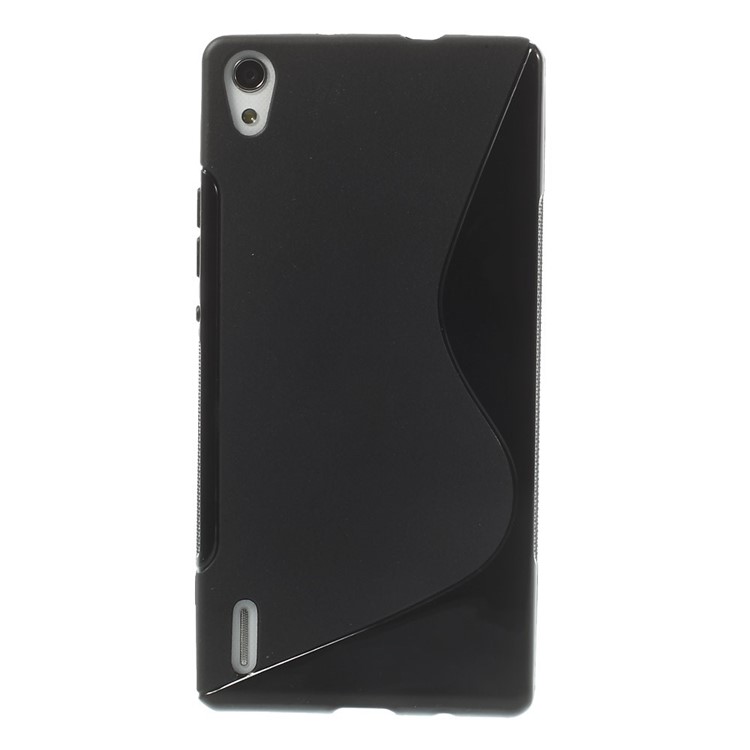 S Shape Soft TPU Gel Case for Huawei Ascend P7 - Black-2