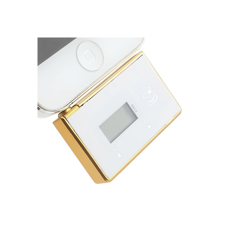 3.5mm Audio Car FM Transmitter with Hands-free Mic for iPhone iPod Samsung Sony etc - White / Gold-3