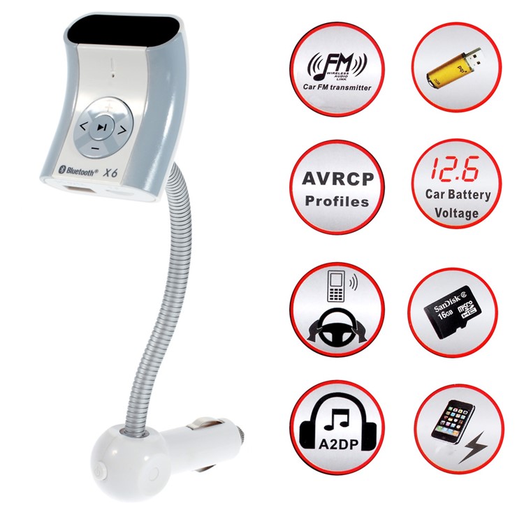 LED Display Bluetooth FM Transmitter MP3 Player Car Kit w/ Mic - White-1