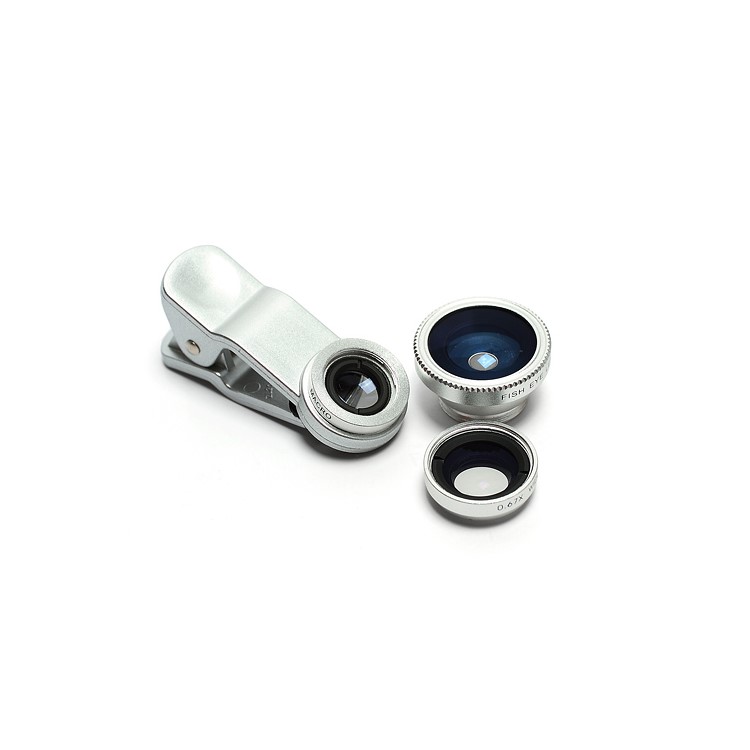 Universal Clip 3 in 1 Fisheye-lens & Wide-angle & Macro Lens Kit for iPhone / iPad / Samsung / HTC / LG Phone - Silver-4