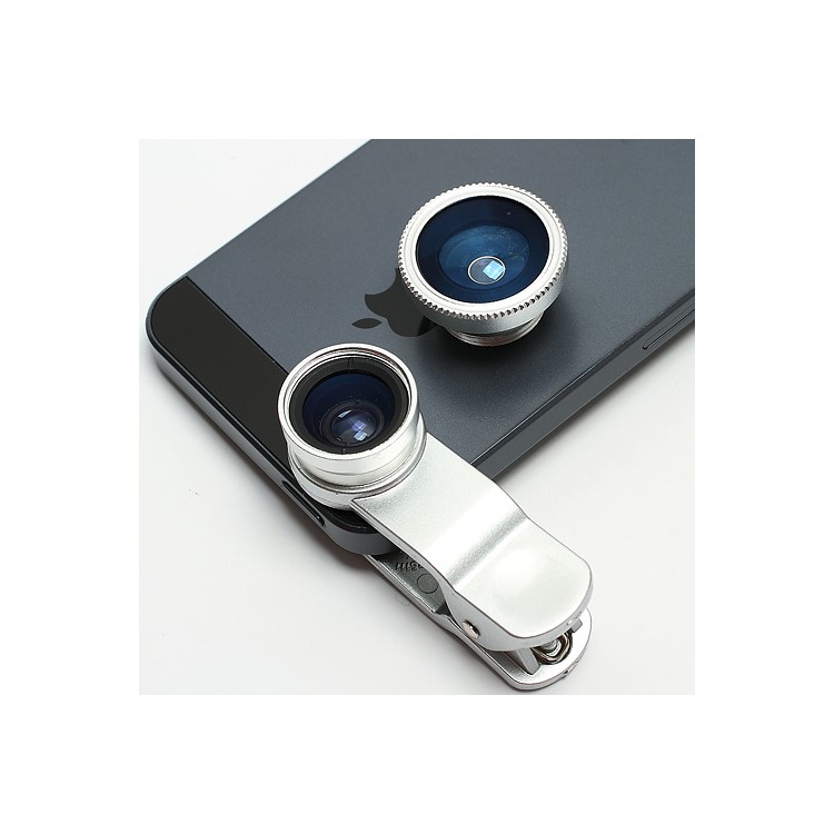 Universal Clip 3 in 1 Fisheye-lens & Wide-angle & Macro Lens Kit for iPhone / iPad / Samsung / HTC / LG Phone - Silver-5