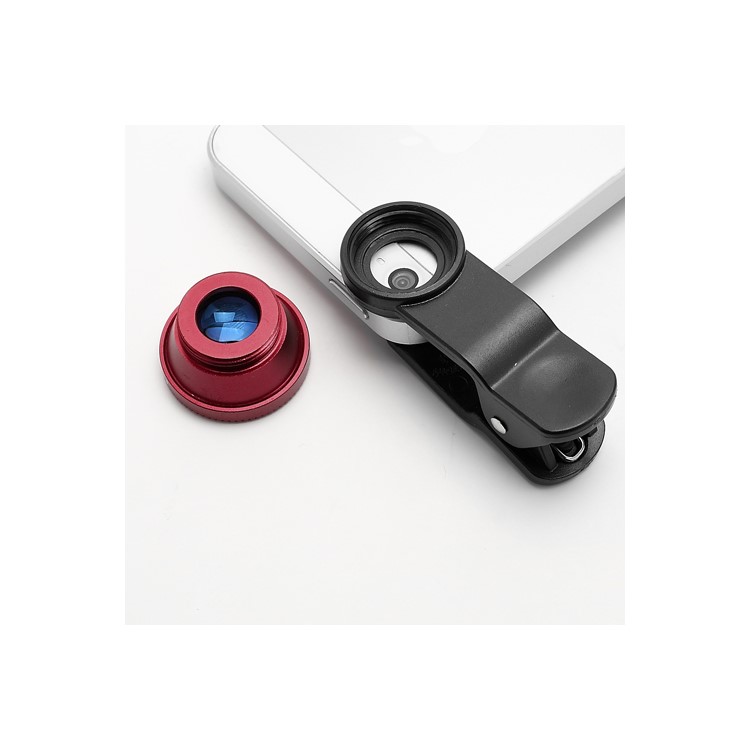 Universal Clip 3 in 1 Fisheye-lens & Wide-angle & Macro Lens Kit for iPhone / iPad / Samsung / HTC / LG Phone - Black / Red-2