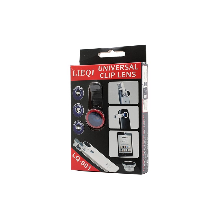 Universal Clip 3 in 1 Fisheye-lens & Wide-angle & Macro Lens Kit for iPhone / iPad / Samsung / HTC / LG Phone - Black / Red-5