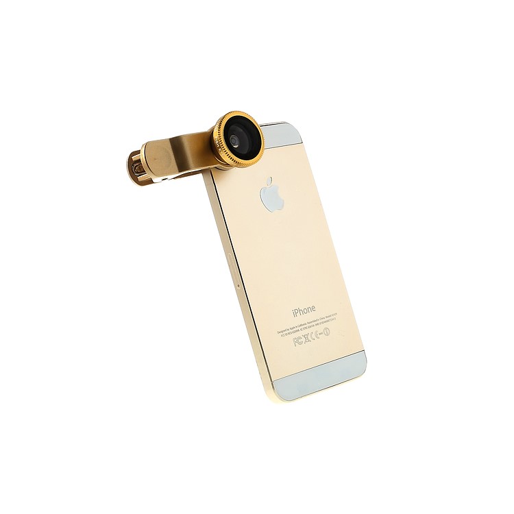 

Universal Clip 3 in 1 Fisheye-lens & Wide-angle & Macro Lens Kit for iPhone / iPad / Samsung / HTC / LG Phone - Gold Color