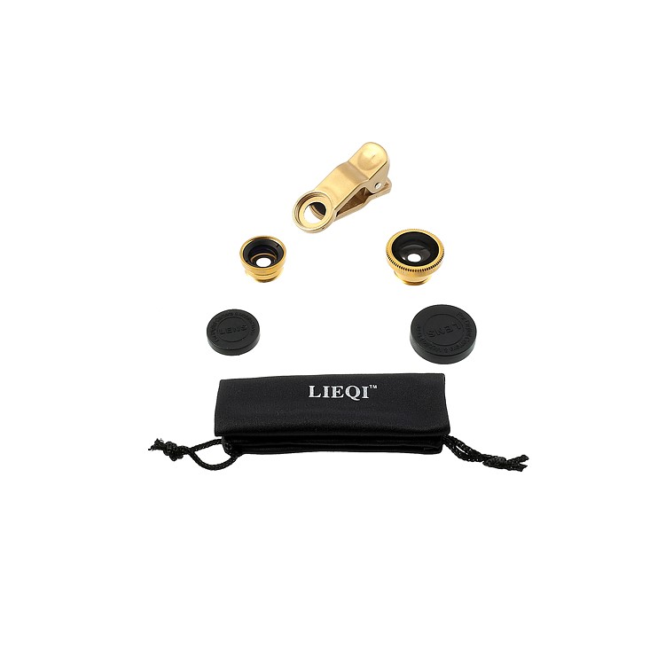 Universal Clip 3 in 1 Fisheye-lens & Wide-angle & Macro Lens Kit for iPhone / iPad / Samsung / HTC / LG Phone - Gold-2