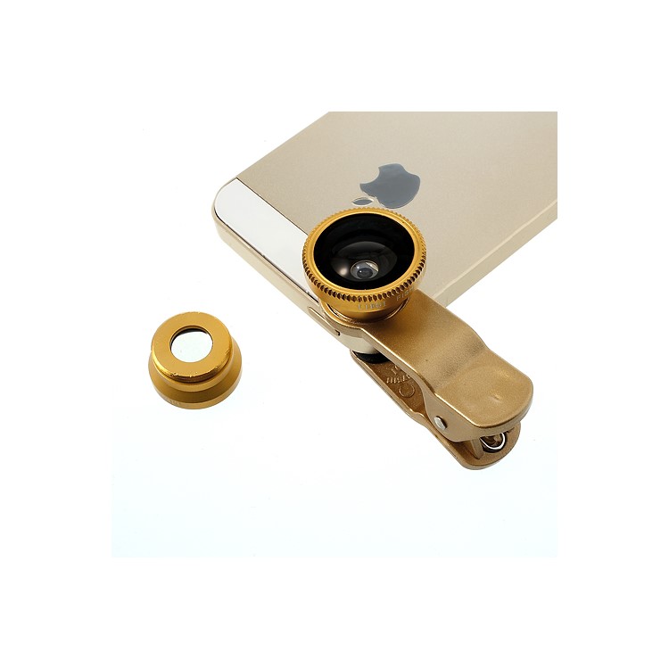 Universal Clip 3 in 1 Fisheye-lens & Wide-angle & Macro Lens Kit for iPhone / iPad / Samsung / HTC / LG Phone - Gold-3