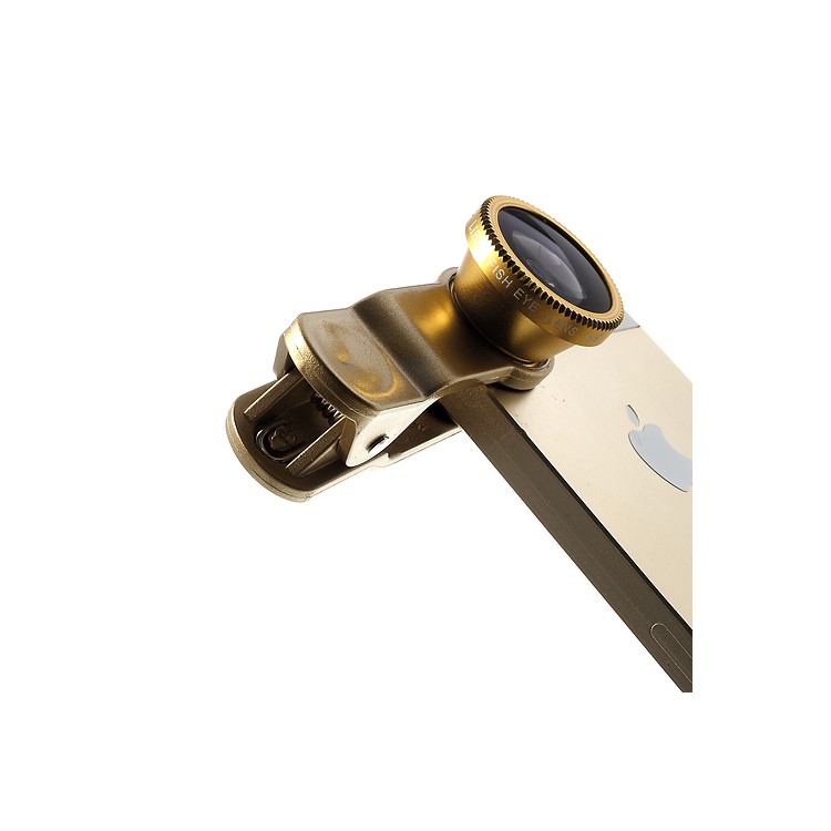 Universal Clip 3 in 1 Fisheye-lens & Wide-angle & Macro Lens Kit for iPhone / iPad / Samsung / HTC / LG Phone - Gold-5