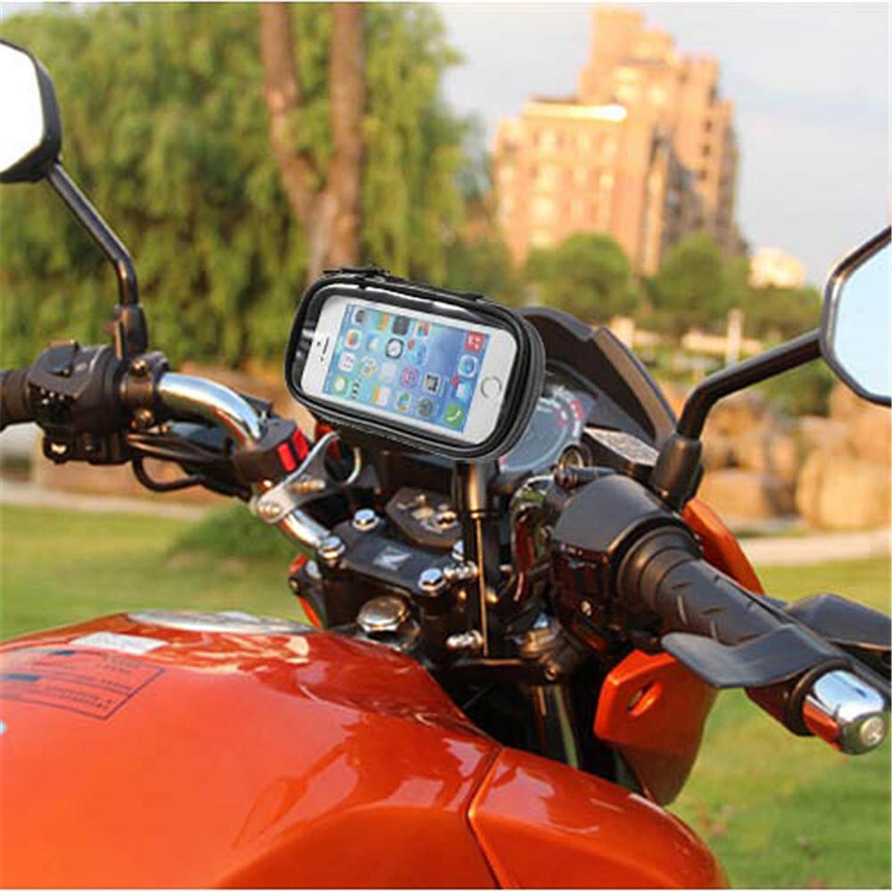 360 Degree Rotation Motorcycle Rearview Mirror Holder w/ Waterproof Phone Case, Size: 14.5 x 7.5cm-1