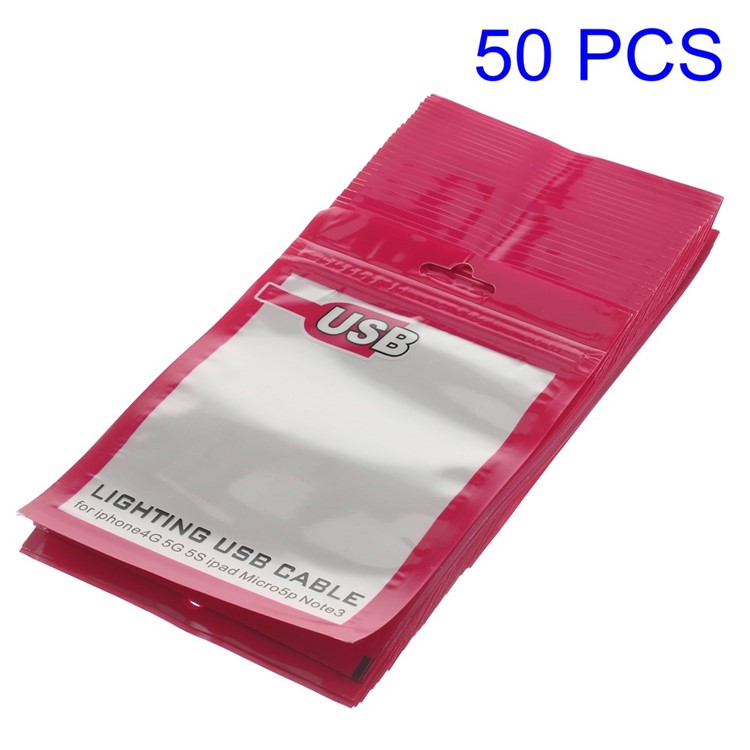 

50Pcs/Lot Waterproof Ziplock Bags Packging Bag for Lighting USB Cable, Size: 10.5 x 9cm - Rose