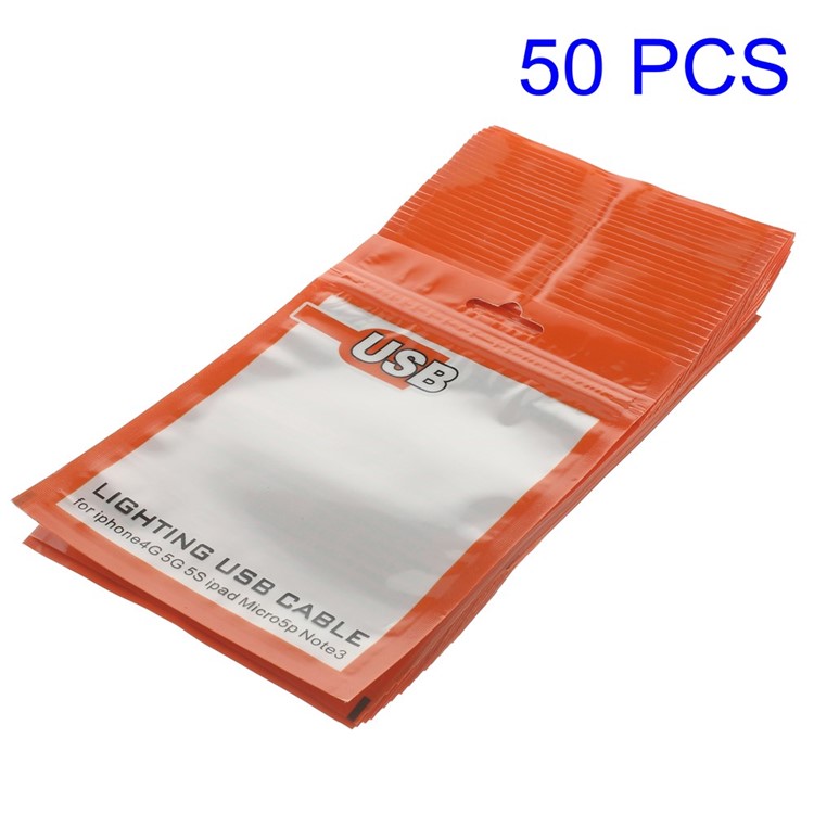 50Pcs/Lot Waterproof Ziplock Bags Packging Bag for Lighting USB Cable, Size: 10.5 x 9cm - Orange-1
