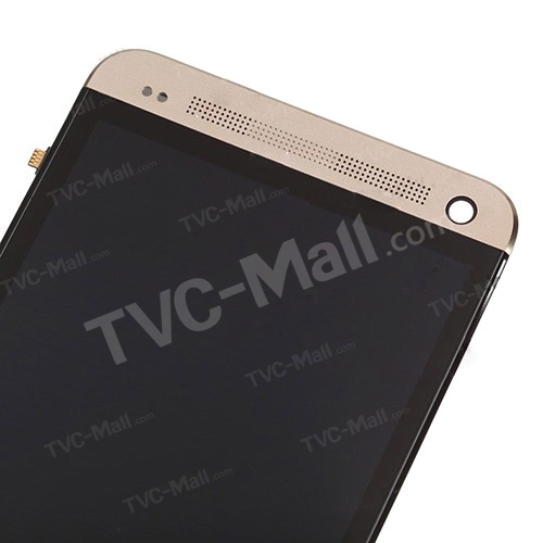 Gold LCD Touch Screen Digitizer Assembly with Front Housing for HTC One M7 801e OEM-3