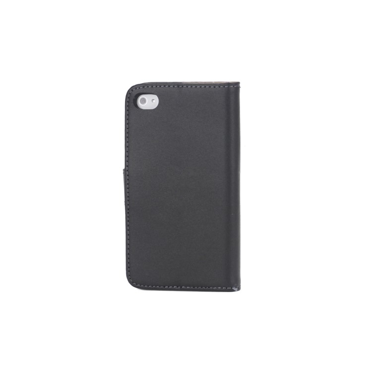 Genuine Split Leather Magnetic Folio Wallet Stand Case for iPhone 4 4S - Black-2