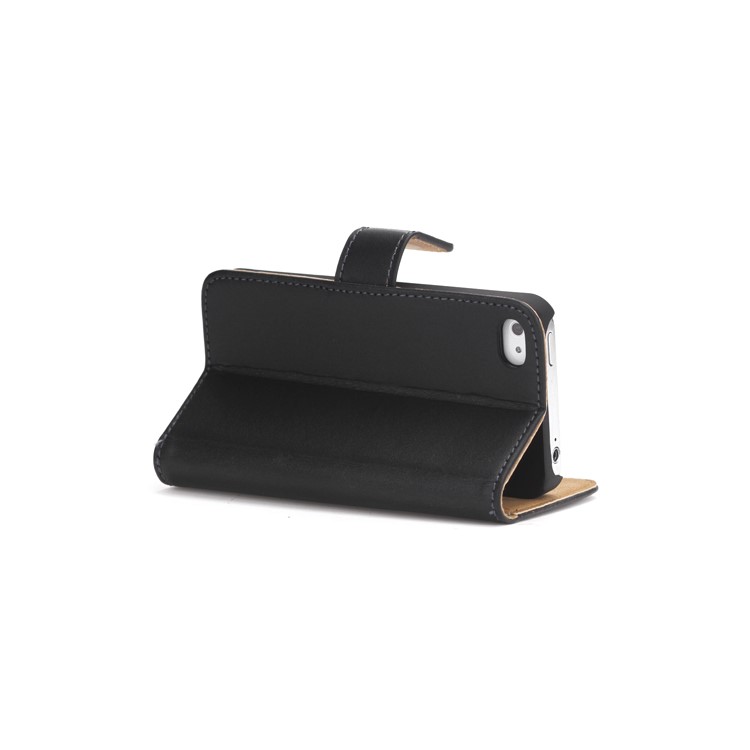 Genuine Split Leather Magnetic Folio Wallet Stand Case for iPhone 4 4S - Black-4