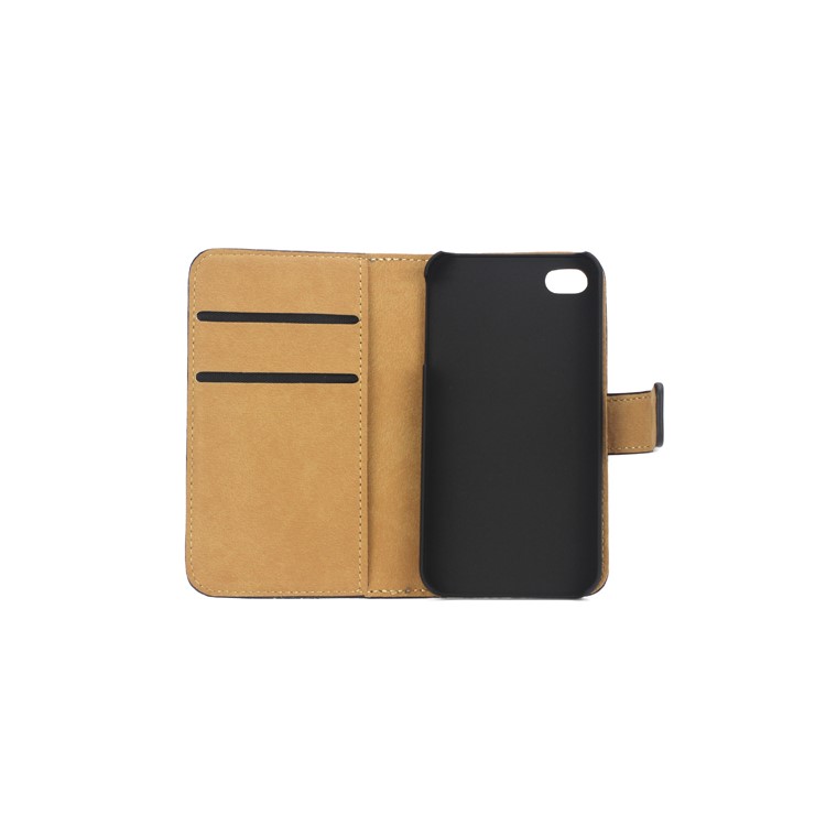 Genuine Split Leather Magnetic Folio Wallet Stand Case for iPhone 4 4S - Black-6