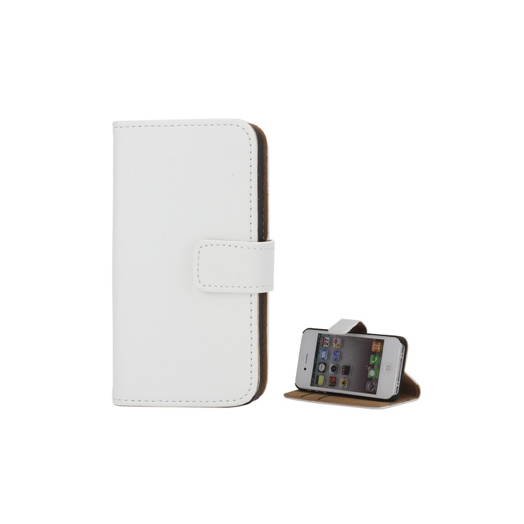 

Genuine Split Leather Magnetic Folio Wallet Stand Case for iPhone 4 4S - White, iPhone 4S
