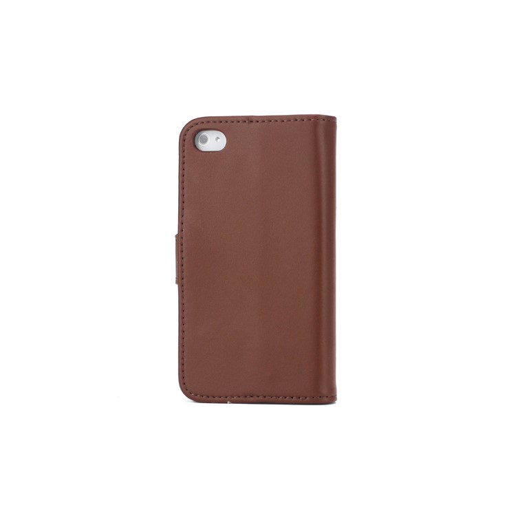 Genuine Split Leather Magnetic Folio Wallet Stand Case for iPhone 4 4S - Coffee-2