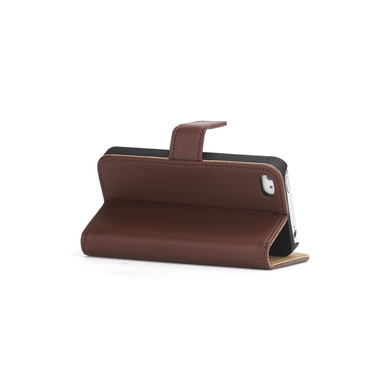 Genuine Split Leather Magnetic Folio Wallet Stand Case for iPhone 4 4S - Coffee-4