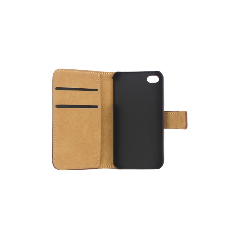 Genuine Split Leather Magnetic Folio Wallet Stand Case for iPhone 4 4S - Coffee-6