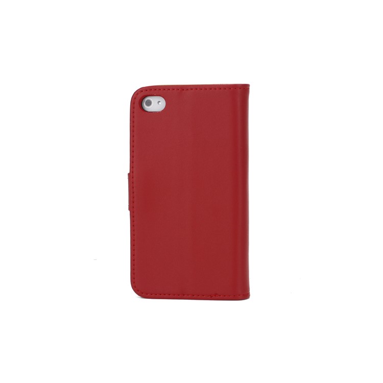 Genuine Split Leather Magnetic Folio Wallet Stand Case for iPhone 4 4S - Red-2