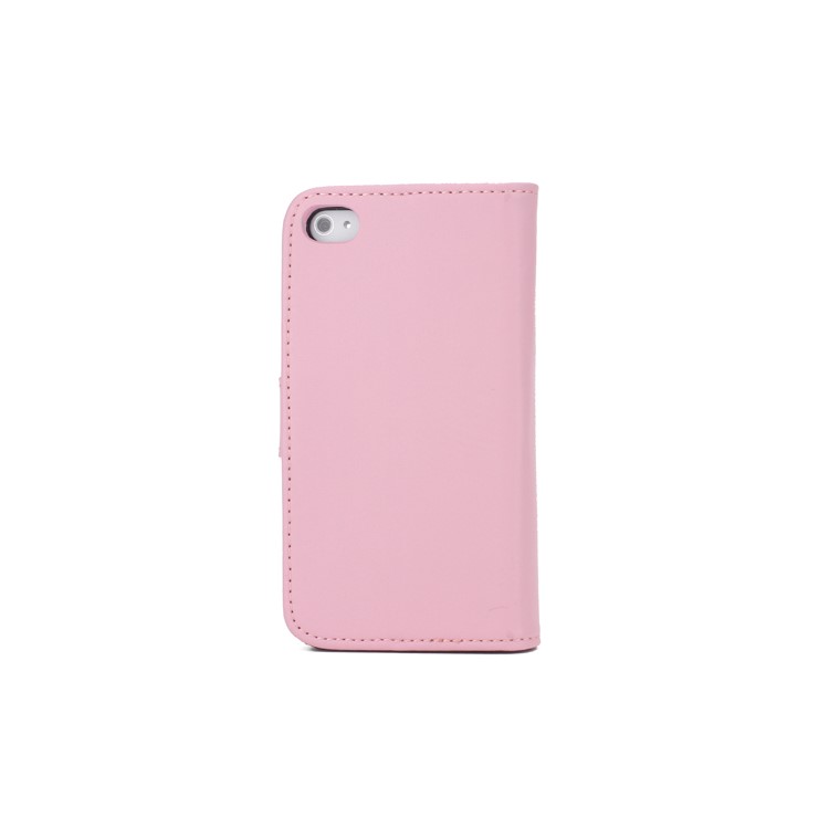 Genuine Split Leather Magnetic Folio Wallet Stand Case for iPhone 4 4S - Pink-2