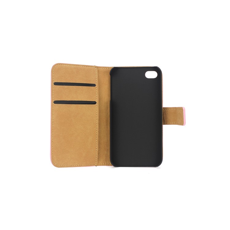 Genuine Split Leather Magnetic Folio Wallet Stand Case for iPhone 4 4S - Pink-6