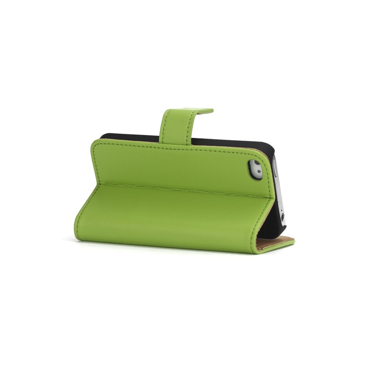 Genuine Split Leather Magnetic Folio Wallet Stand Case for iPhone 4 4S - Green-4
