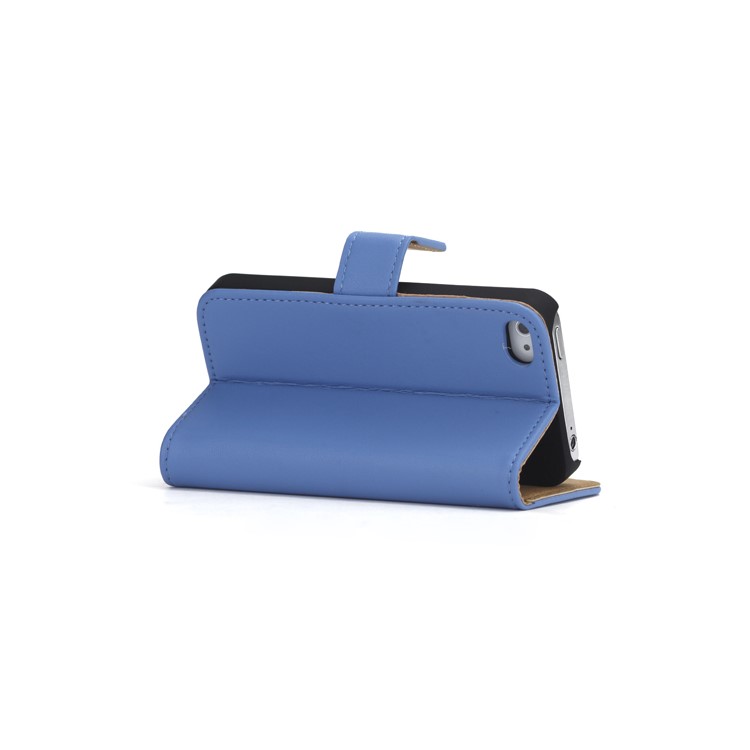 Genuine Split Leather Magnetic Folio Wallet Stand Case for iPhone 4 4S - BlueWallet Style Folio Leather Stand Case for iPhone 4 4S - Blue-4