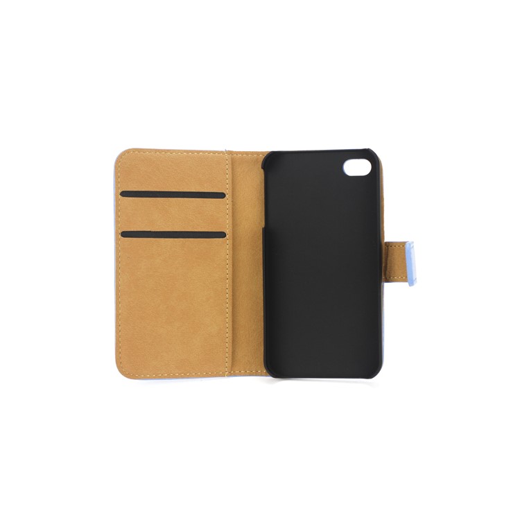 Genuine Split Leather Magnetic Folio Wallet Stand Case for iPhone 4 4S - Blue-6