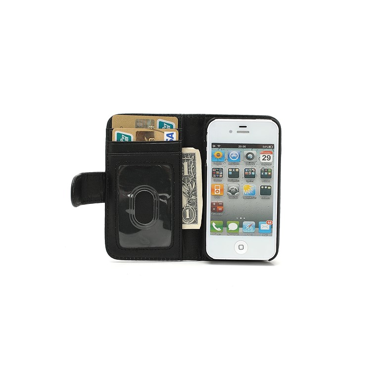 Elegant Magnetic Folio Leather Wallet Case for iPhone 4 4S - Black-3