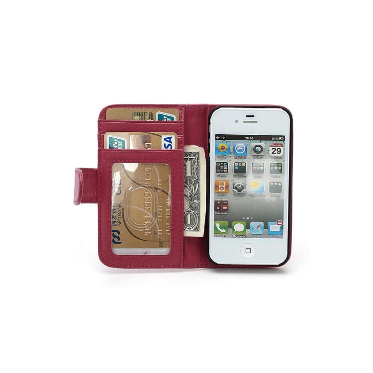 Elegant Magnetic Folio Leather Wallet Case for iPhone 4 4S - Red-3