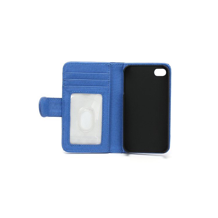 Elegant Magnetic Folio Leather Wallet Case for iPhone 4 4S - Blue-4
