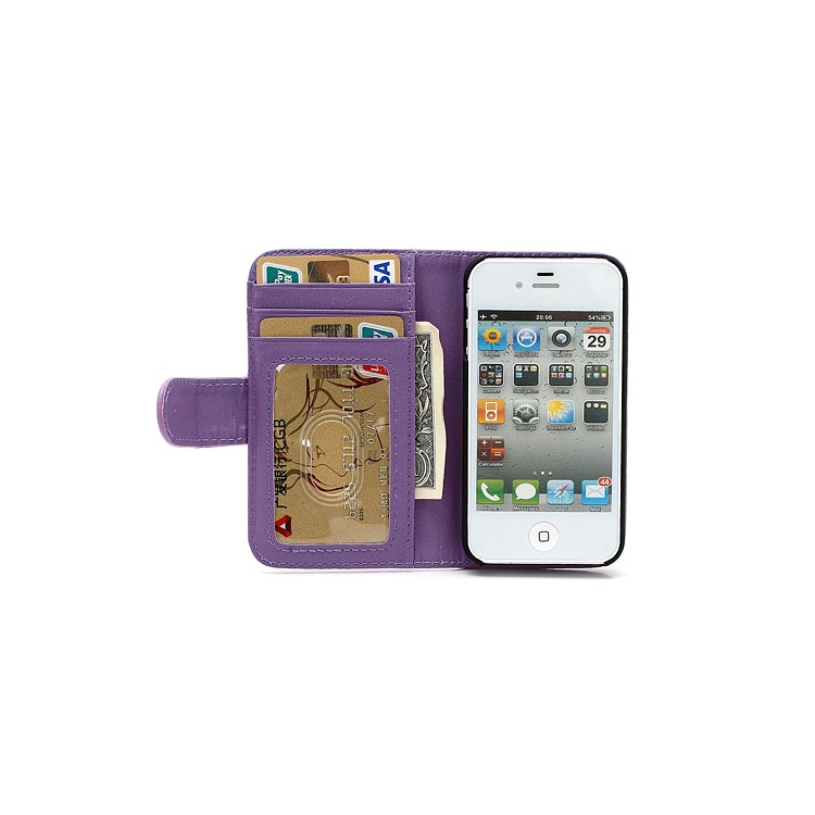Elegant Magnetic Folio Leather Wallet Case for iPhone 4 4S - Purple-3