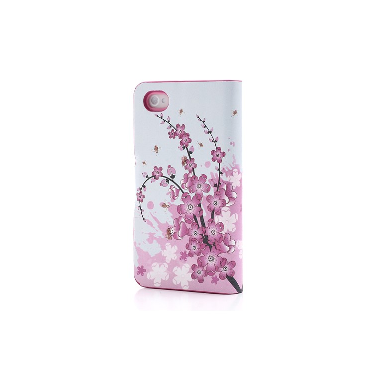 Pink Plum Magnetic Leather Case Cover with Card Slots & Stand for iPhone 4 4S-2