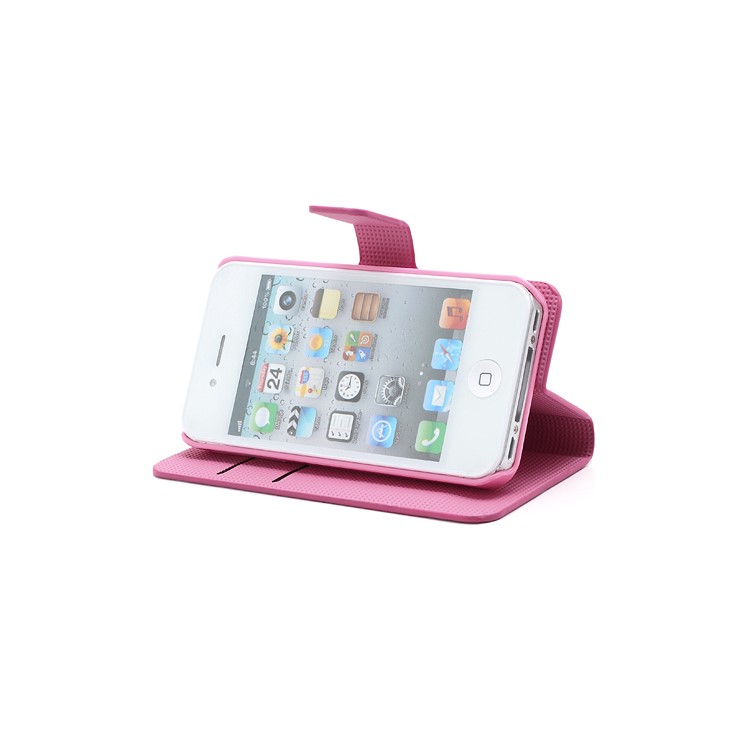 Pink Plum Magnetic Leather Case Cover with Card Slots & Stand for iPhone 4 4S-3