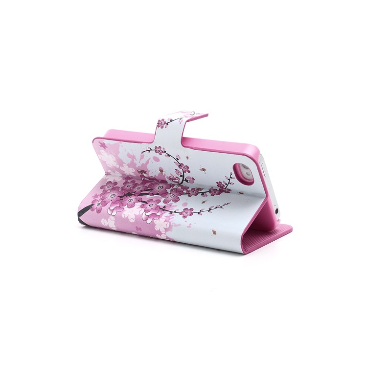 Pink Plum Magnetic Leather Case Cover with Card Slots & Stand for iPhone 4 4S-4