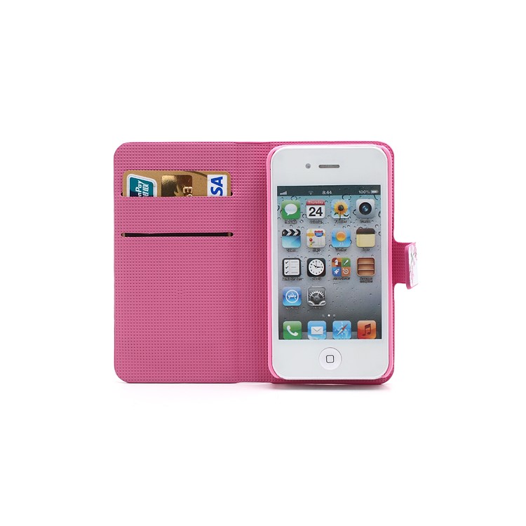 Pink Plum Magnetic Leather Case Cover with Card Slots & Stand for iPhone 4 4S-5