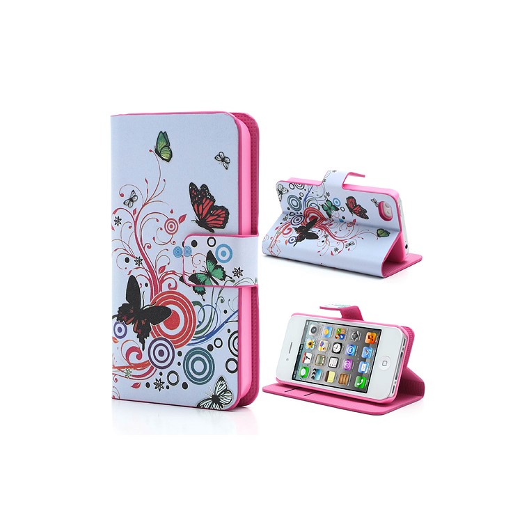 Vivid Butterfly Circle Leather Case with Stand & Wallet for iPhone 4 4S-1