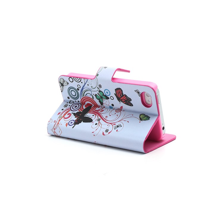 Vivid Butterfly Circle Leather Case with Stand & Wallet for iPhone 4 4S-4