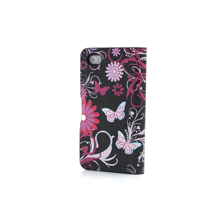 Butterfly & Flower Card Slot Leather Stand Case Shell for iPhone 4 4S-2