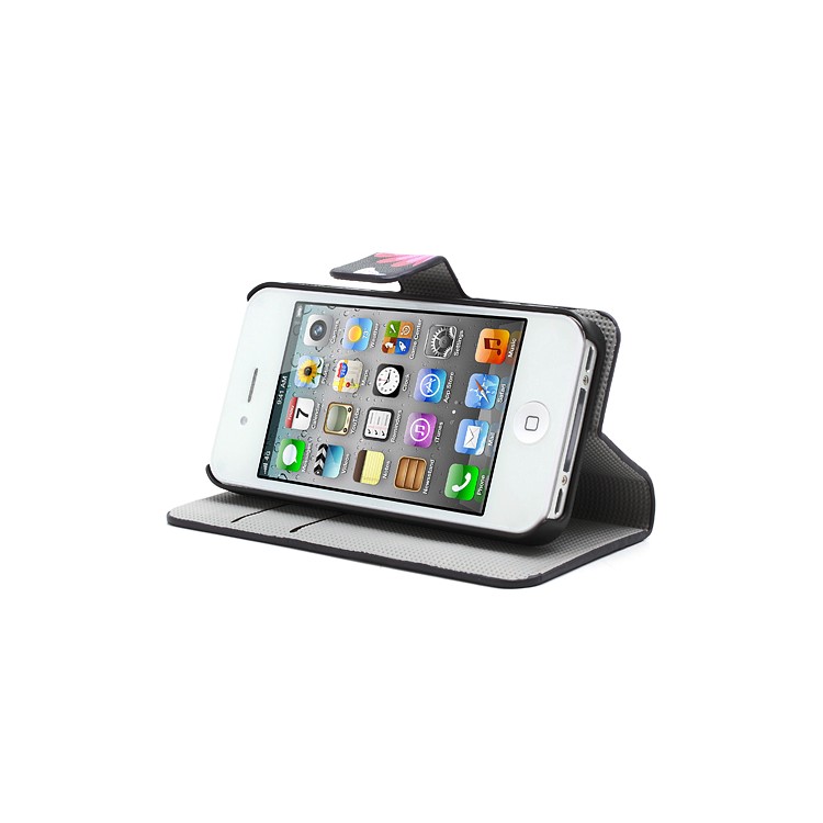 Butterfly & Flower Card Slot Leather Stand Case Shell for iPhone 4 4S-3