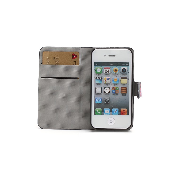 Butterfly & Flower Card Slot Leather Stand Case Shell for iPhone 4 4S-5