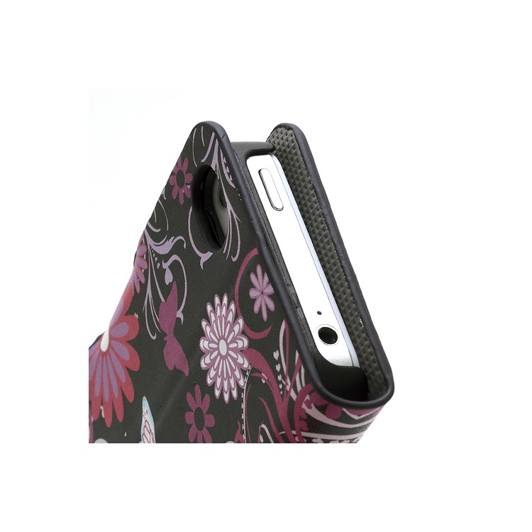 Butterfly & Flower Card Slot Leather Stand Case Shell for iPhone 4 4S-8