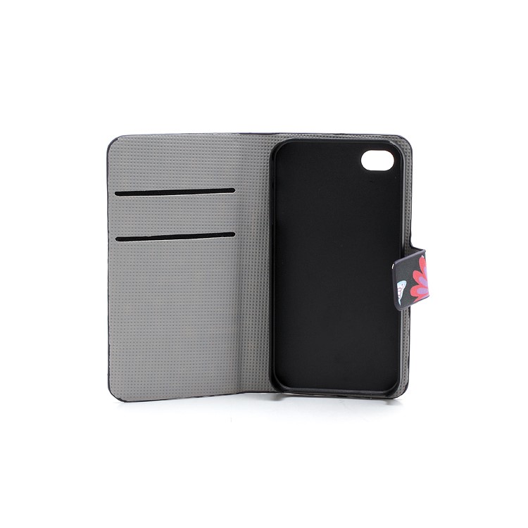 Butterfly & Flower Card Slot Leather Stand Case Shell for iPhone 4 4S-9