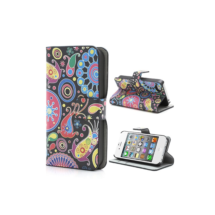 Colorful Flower Ribbon Wallet iPhone 4 4S Leather Stand Case Cover