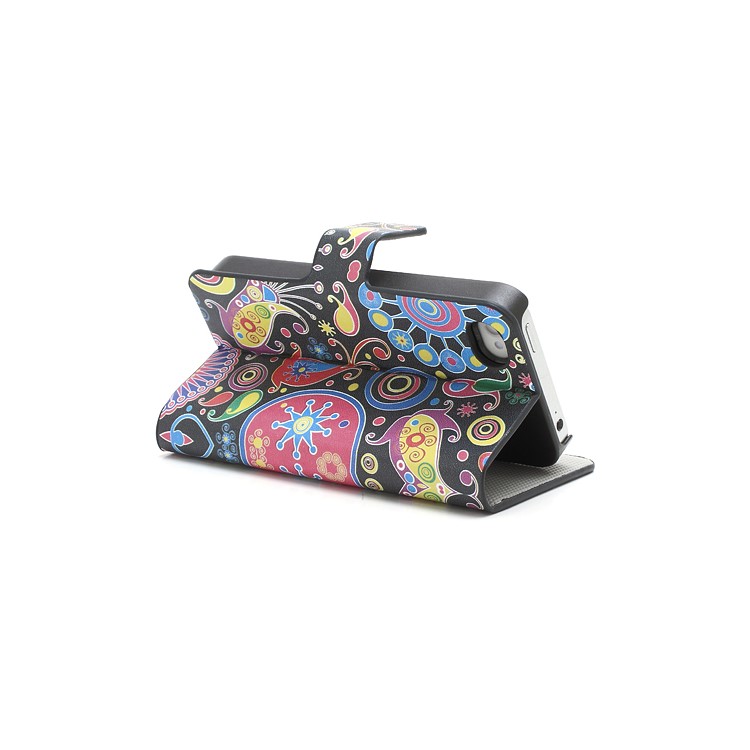 Colorful Flower Ribbon Wallet iPhone 4 4S Leather Stand Case Cover
