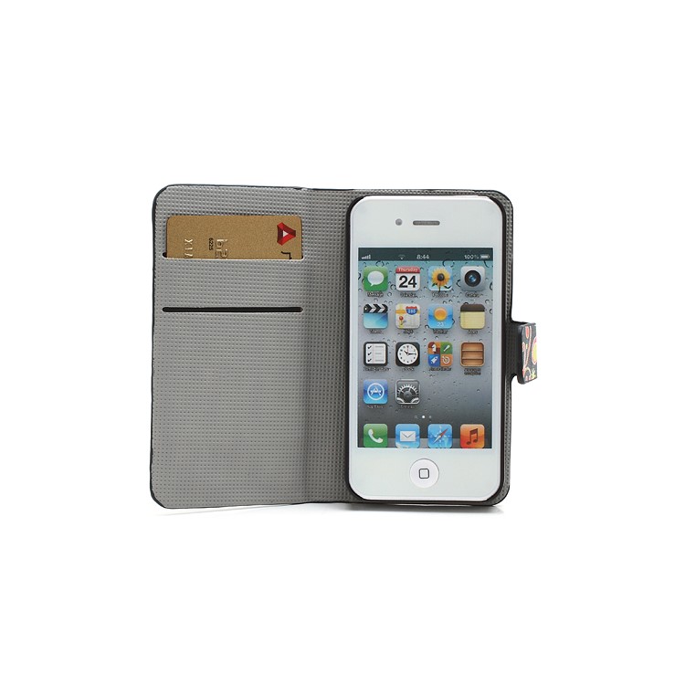 Colorful Flower Ribbon Wallet iPhone 4 4S Leather Stand Case Cover