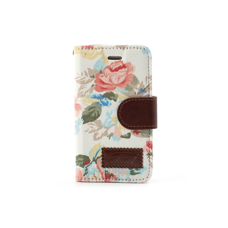 Vivid Flowers Cloth Leather Magnetic Wallet Stand Case for iPhone 4 4S - White-3