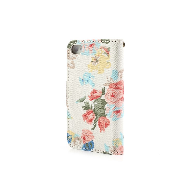 Vivid Flowers Cloth Leather Magnetic Wallet Stand Case for iPhone 4 4S - White-5
