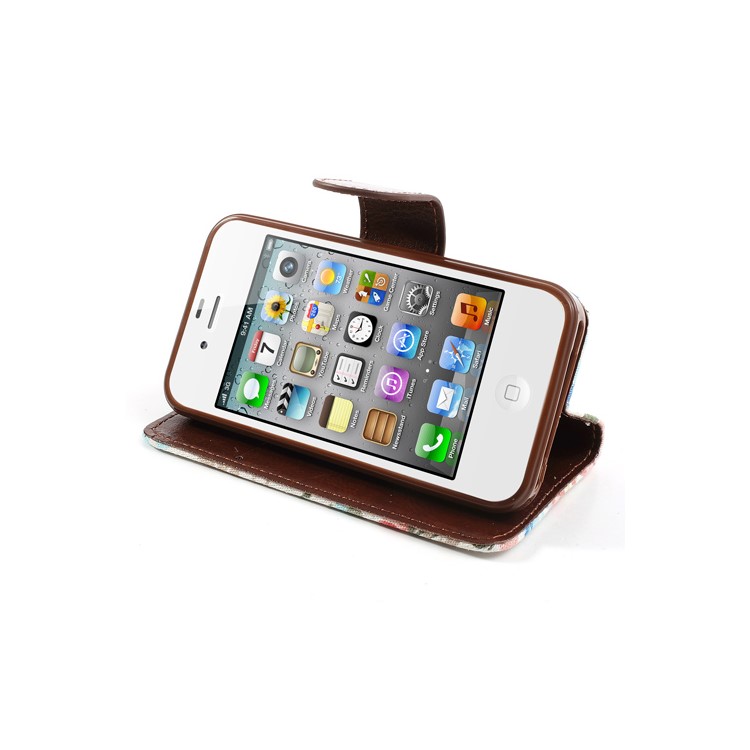 Vivid Flowers Cloth Leather Magnetic Wallet Stand Case for iPhone 4 4S - White-7